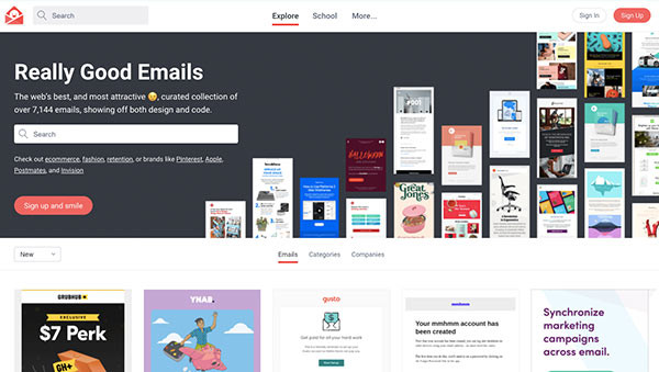 Screenshot der Homepage von Really Good Emails.