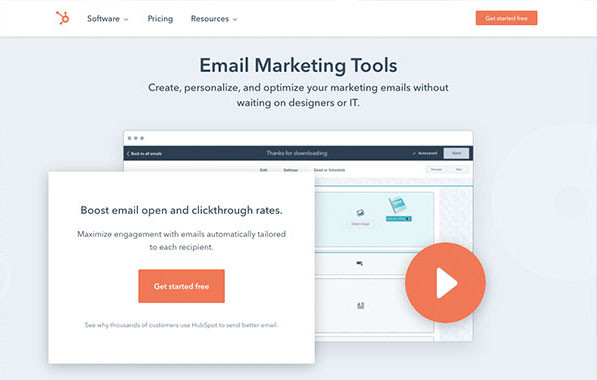 Die Webseite von Hubspot für kostenloses E-Mail-Marketing.