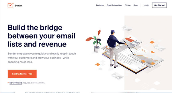 Die Website für kostenloses E-Mail-Marketing des Anbieters Sender.