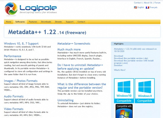 Die Webseite von Metadata++, einem Werkzeug für Datei-Metadaten.