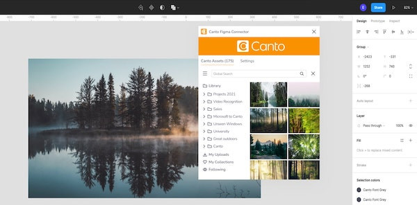 Ein Screenshot zeigt den Canto Connector mit Figma im Einsatz.