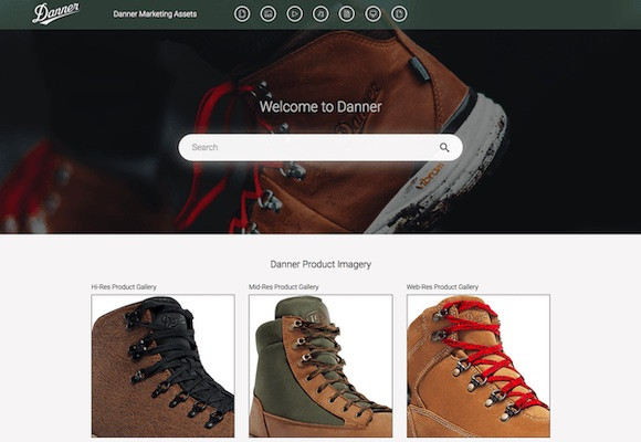 Der Startbildschirm des Canto Portals von Danner zeigt Produktbilder von Wanderschuhen.