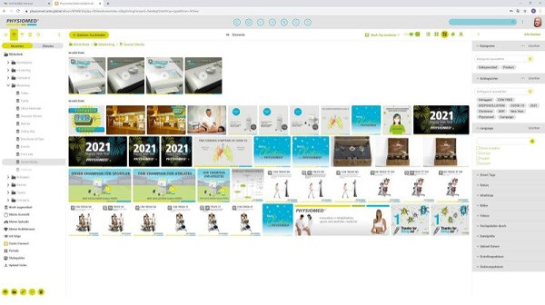 Screenshot der Canto Mediendatenbank von Physiomed.