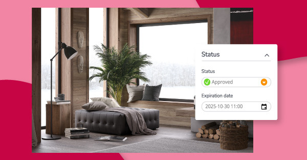 Der Freigabestatus für ein Bild einer Marke für Lifestyle-Möbel in einem Digital Asset Management System wurde geändert.