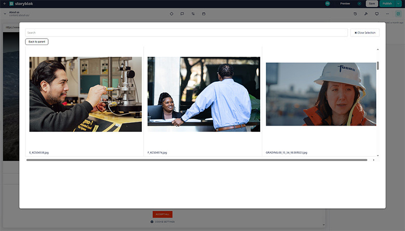 Drei Bilder aus der Content-Bibliothek von Fugro in ihrer Instanz des Media Publisher von Canto.