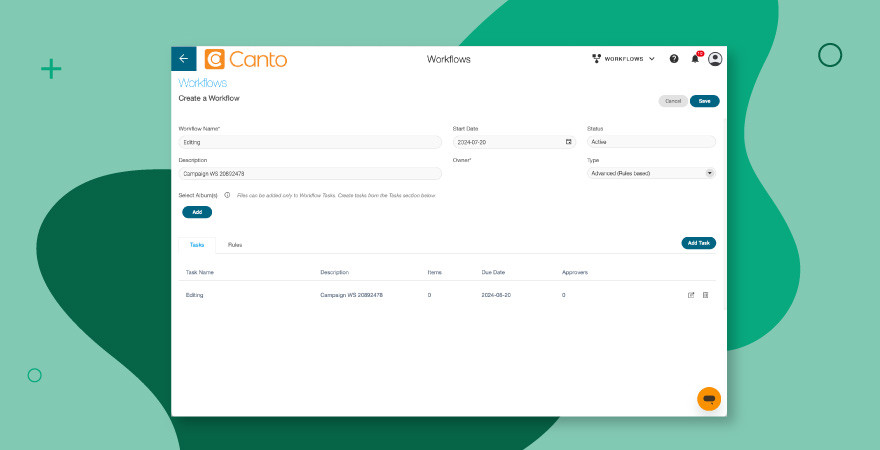 Ein Screenshot eines in Canto erstellten Workflows für Digital Asset Management.