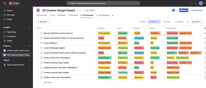 Ein Screenshot zeigt die Integration von Canto mit Asana.
