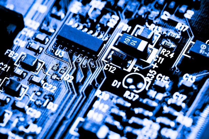 A closeup photo of a hard drive.