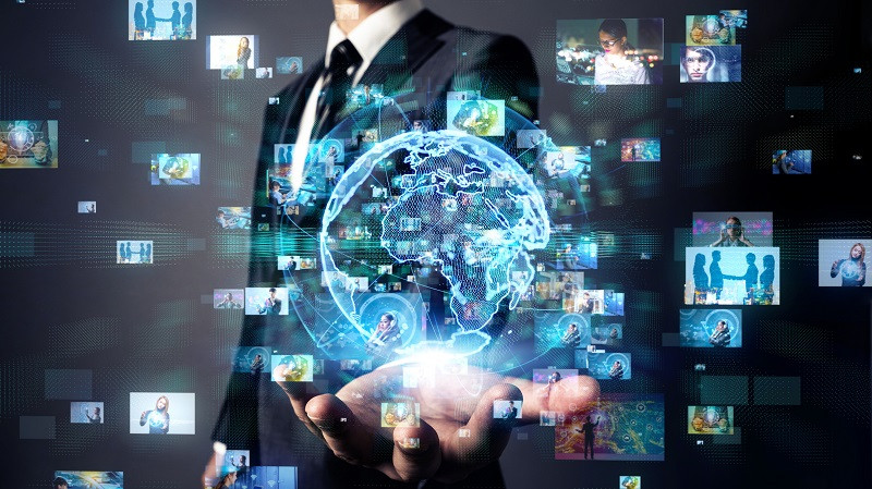 A globe of digital images.