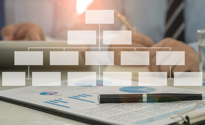 A hierarchal structure floating above a graph.