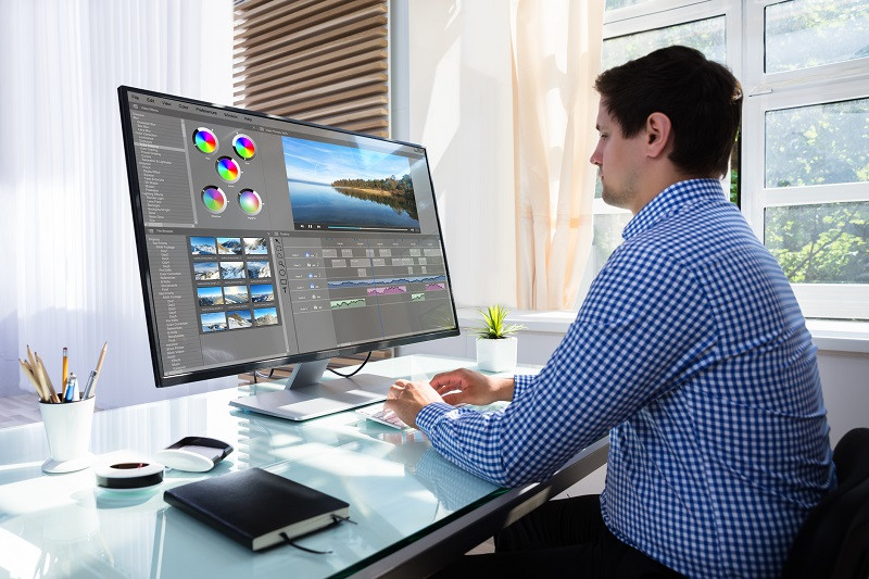 A man working on a computer.