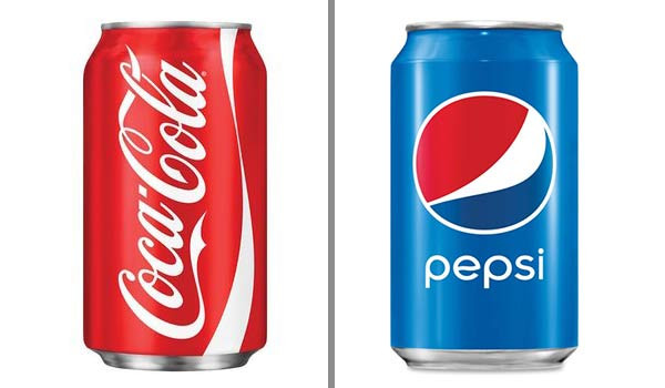 Coke and Pepsi cans side-by-side.