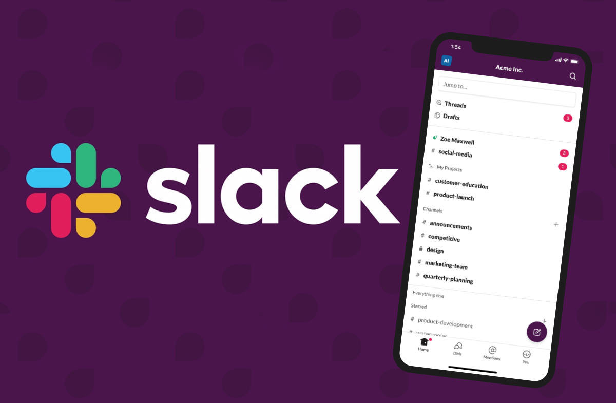 the SLACK logo and a smartphone