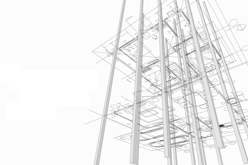 An outline of a building.