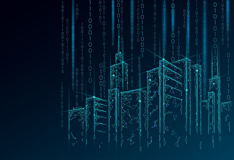 A digital city of binary numbers.