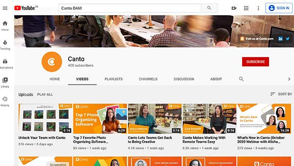 A YouTube brand profile page.