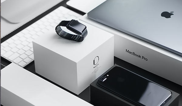 Apple products on display.