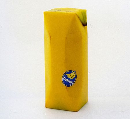A juice carton made from a banana peel.