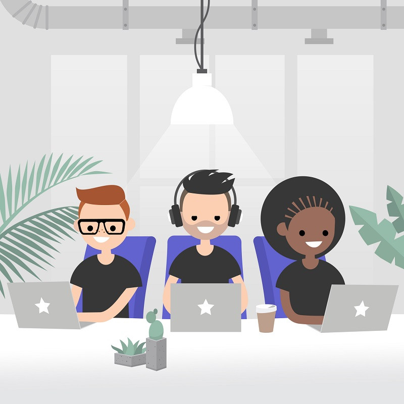 A group of young workers in an office.