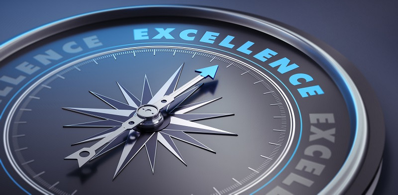 A compass with 'excellence' as a bearing.