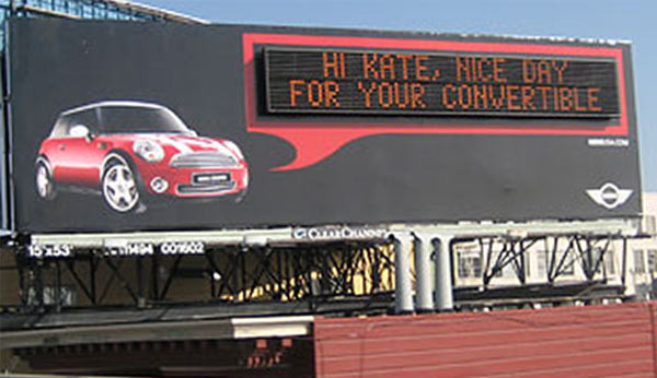 Billboard with digital display addressing driver by name
