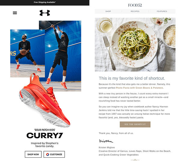 Image-heavy and text-heavy email design, side-by-side