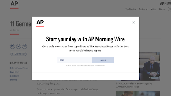 AP's sign-up form for a daily news update.