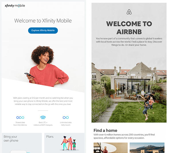 Welcome emails from Xfinity and AirBnB.