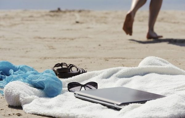 laptop on the beach
