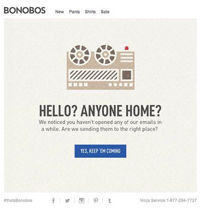 Screenshot of a Bonobos re-engagement email.