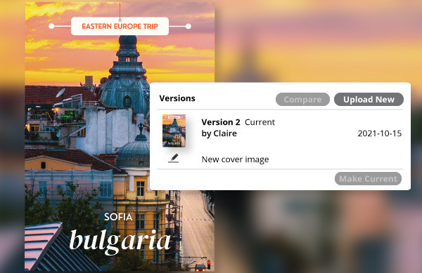 Digital asset management tool shows version history after cover image update.
