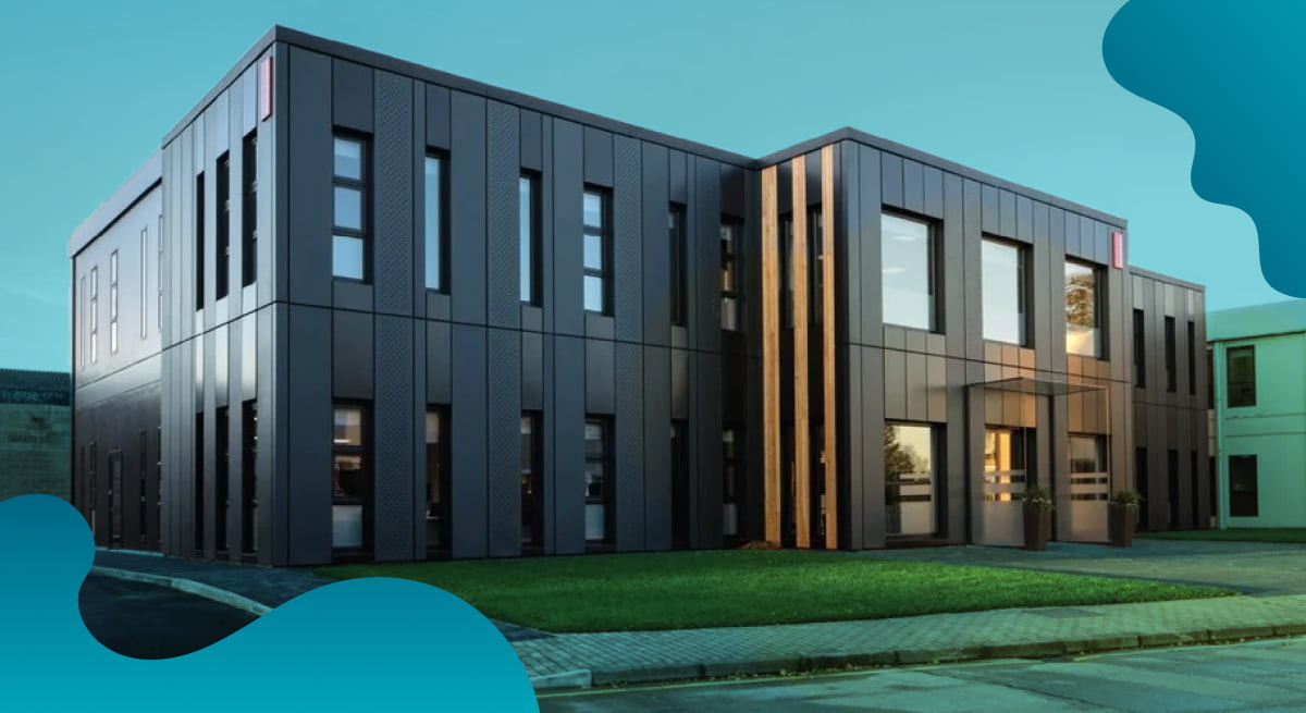 Portakabin header image in blue of a modular building