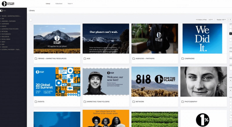A digital asset management library storing all of 1% For The Planet's digital assets.