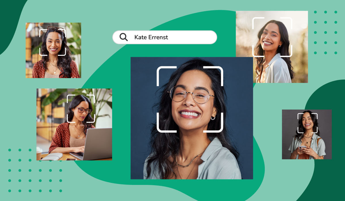Various images of women being tagged and found by AI face recognition software.