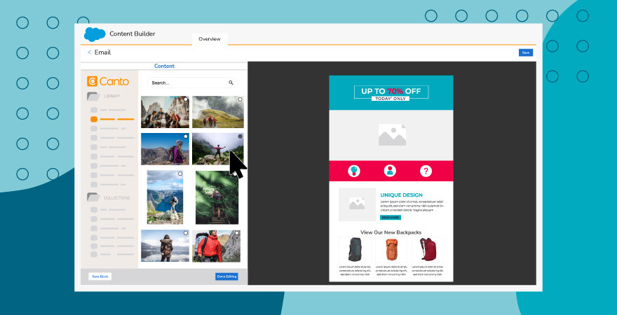 Canto and Salesforce integration with a blue background