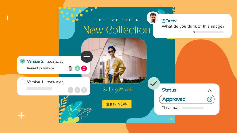 A social media asset with several notifications asking for review updates surrounding it. 