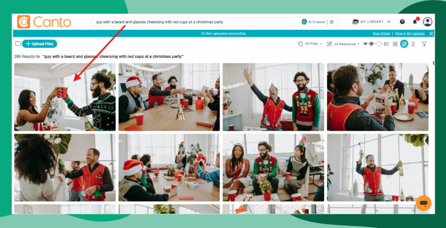 Screenshot showing seasonal assets being found in Canto using AI Visual Search even when proper nouns are not capitalized.