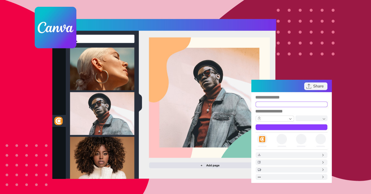 An image of the Canto and Canva workflow system with images of canvas editing library and the canvas logo over a red background