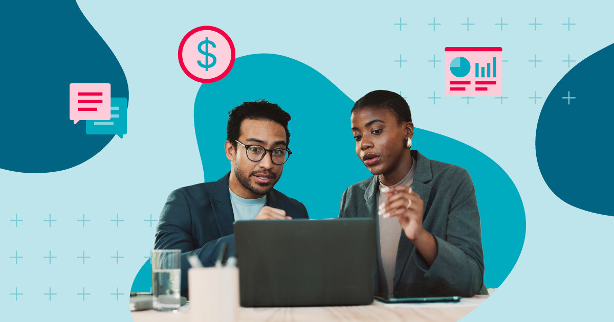 Team collaboration scene focused on overcoming leadership objections to software, with financial and performance data visuals supporting the software’s business value.