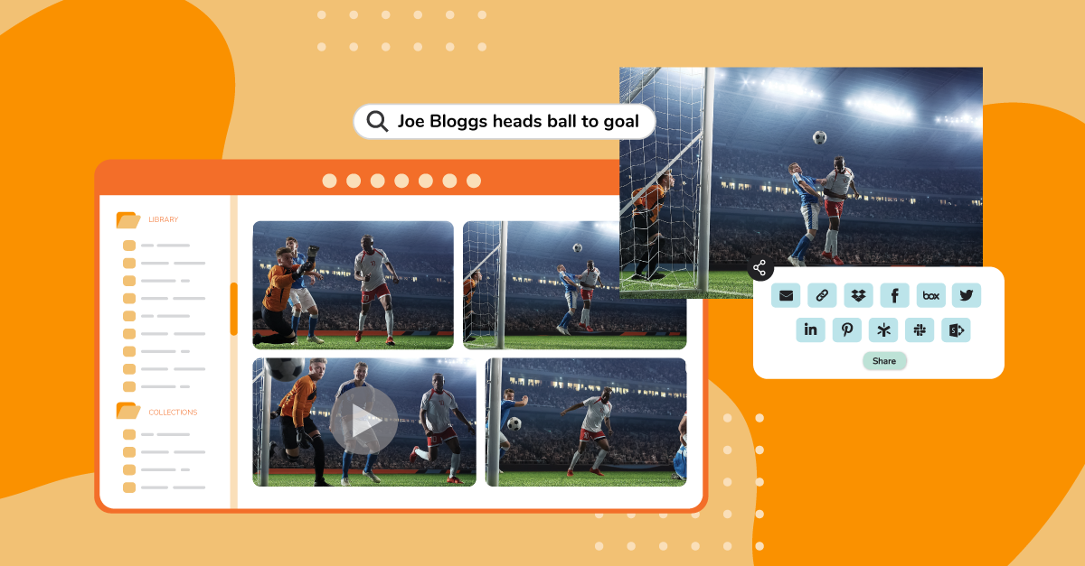 Webinar landing page image with sports images and searching for sports imagery on Canto
