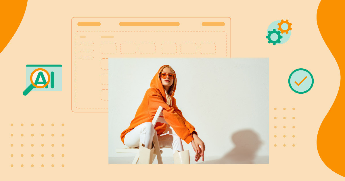 Fashion brand workflow example showing a model in an orange hoodie, used to illustrate how AI-powered digital asset management streamlines content operations for creative teams.