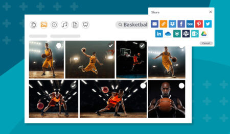 Media Library full of images of basketball players on a blue background