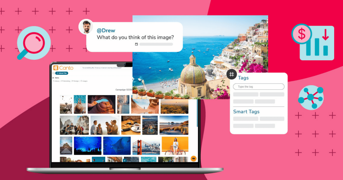 Pink background with overlay content demonstrating brand consistency.