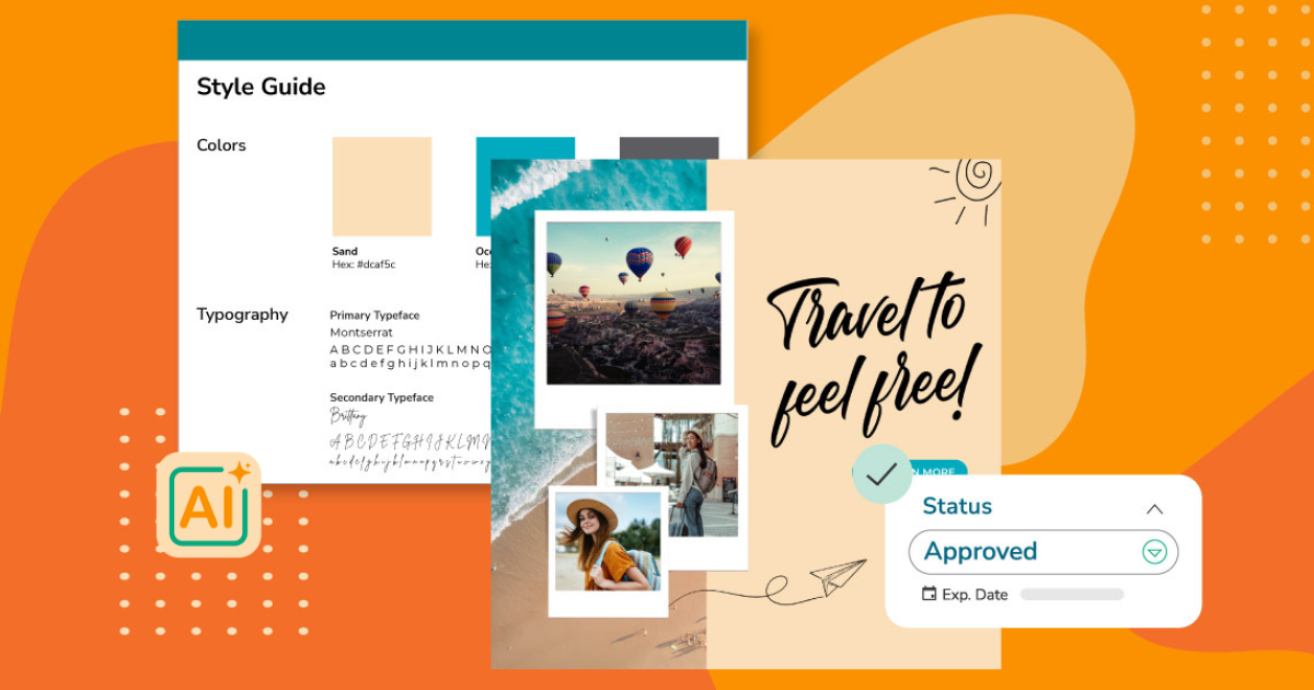 AI brand management system and style guide on top of an orange background