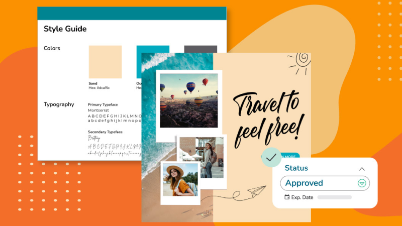 Ein Beispiel für einen Styleguide und ein damit erstelltes und genehmigtes Bild in einer Digital Asset Management-Anwendung; symbolisch für die Möglichkeit die Markenkonsistenz zu wahren.